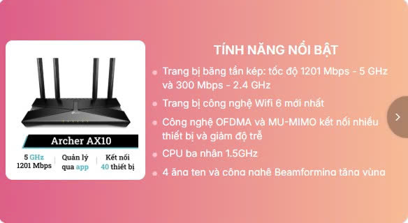 Router Wifi Tp-Link Archer Ax10 chuẩn Wifi 6 AX1500