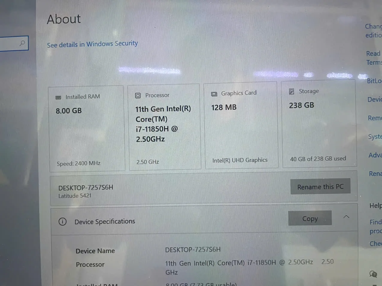 Dell Latitude 5421 Core i7-11850H, RAM 8GB, SSD 256GB, 14.0 FHD Key led, Face ID
