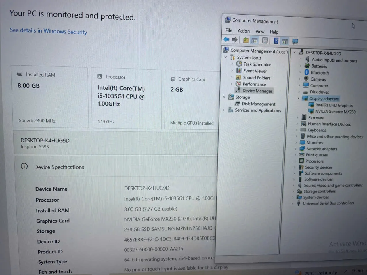 Dell Inspiron N5593 i5-1035G1, RAM 8GB, SSD 256GB, 15.6 inch FHD,